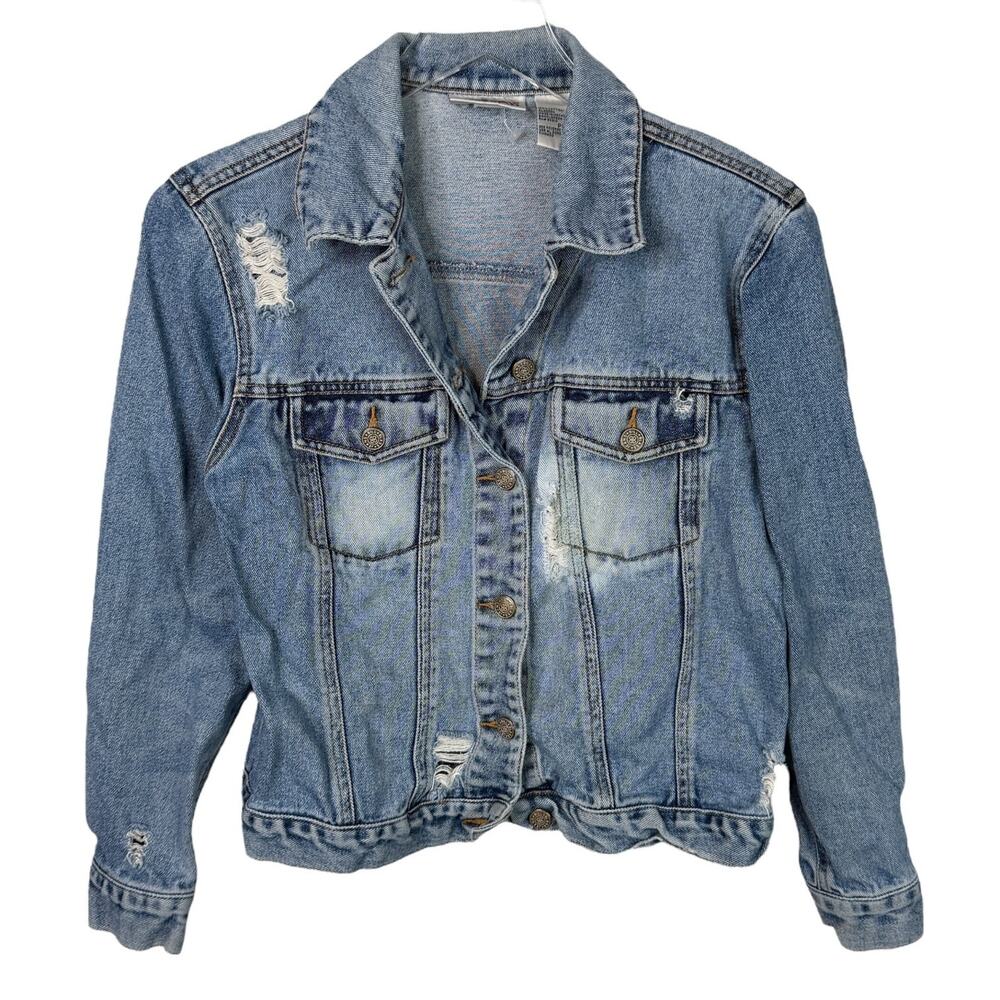 Bill Blass Jean Denim Jacket Vintage 90s Distressed Womens SP Small Petite